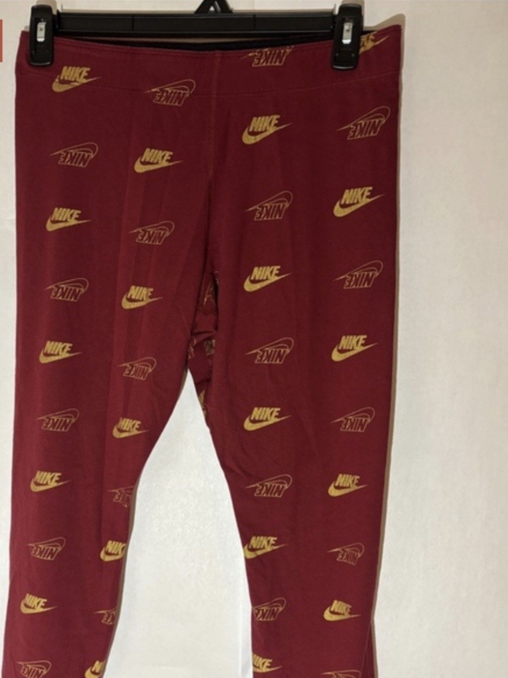 Nike Maroon Leggings with Gold Logo Print